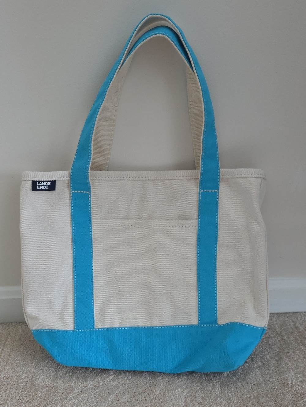 Lands End Canvas Tote Bag with Turquoise Trim
